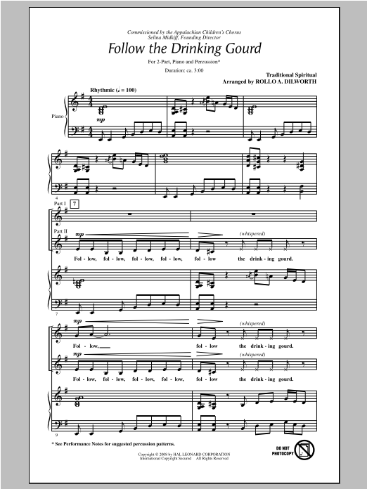 Download Traditional Spiritual Follow The Drinkin' Gourd (arr. Rollo Dilworth) Sheet Music and learn how to play 2-Part Choir PDF digital score in minutes