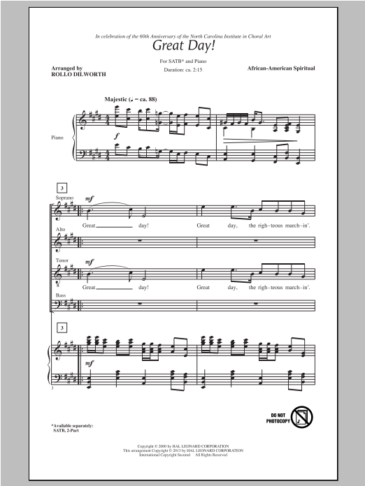 Download Traditional Spiritual Great Day (arr. Rollo Dilworth) Sheet Music and learn how to play SATB PDF digital score in minutes