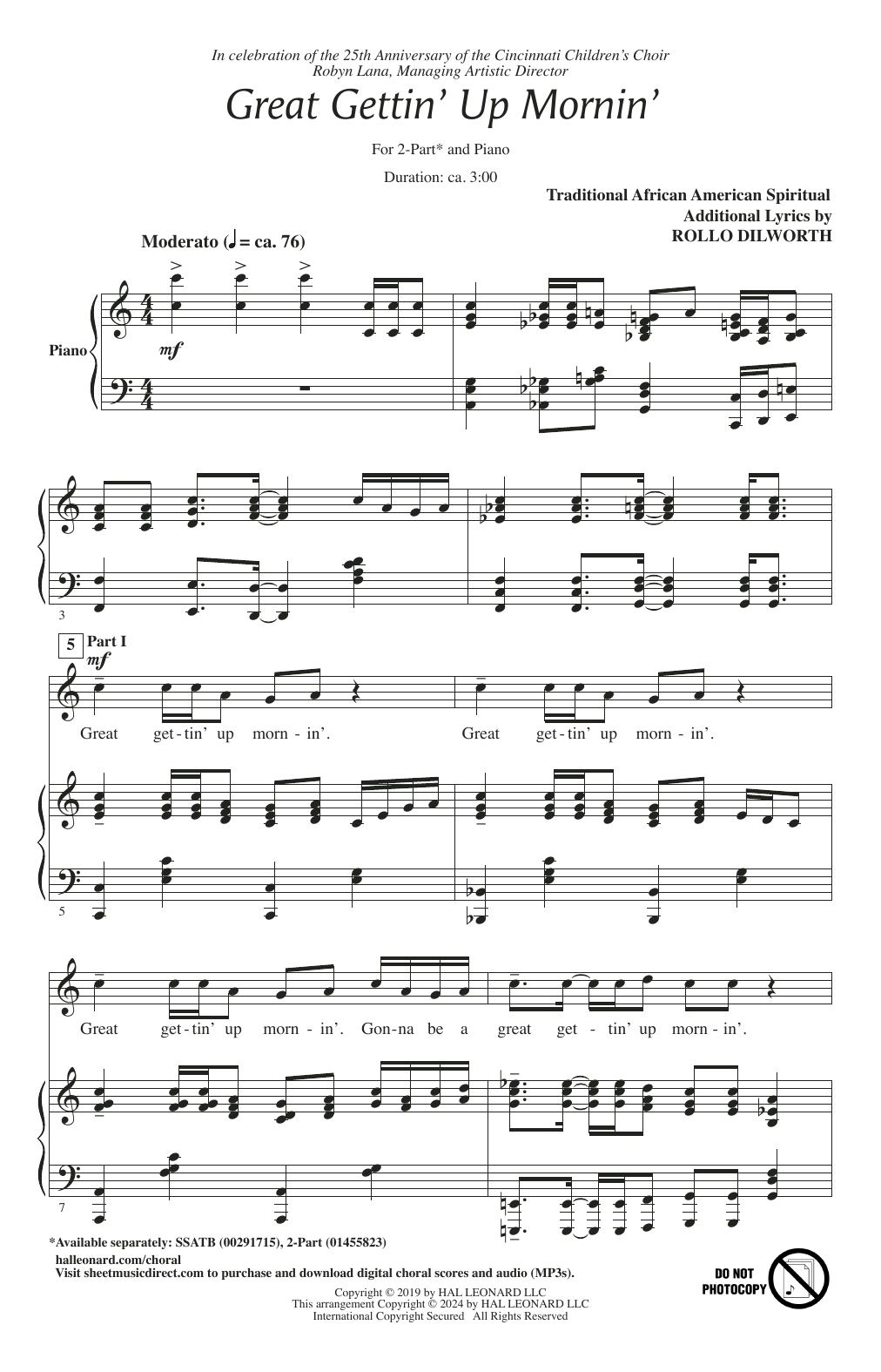 Download Rollo Dilworth Great Gettin' Up Mornin' Sheet Music and learn how to play 2-Part Choir PDF digital score in minutes