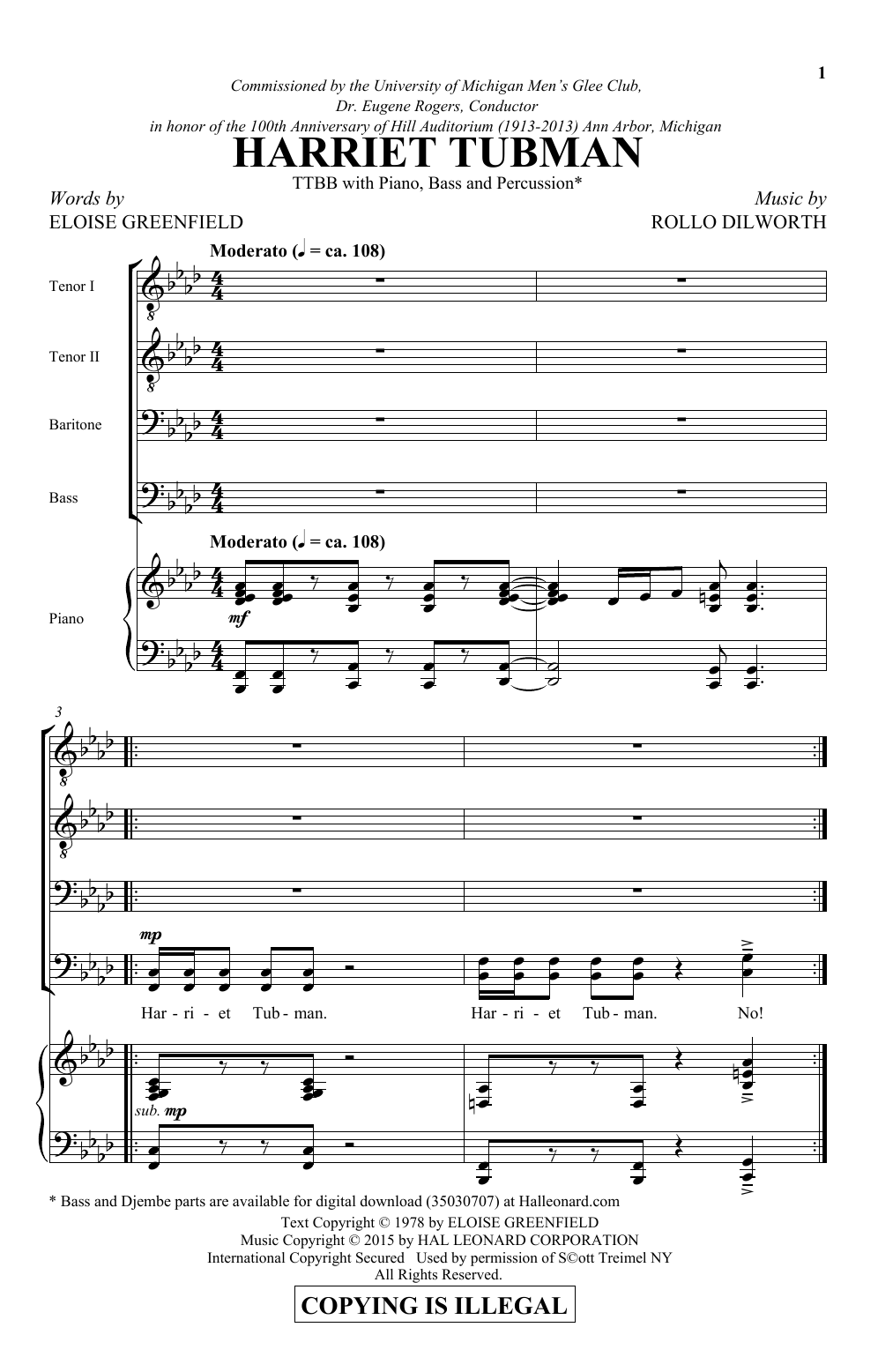 Download Rollo Dilworth Harriet Tubman Sheet Music and learn how to play SATB Choir PDF digital score in minutes