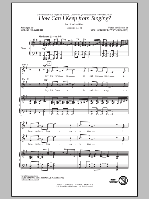 Download Rollo Dilworth How Can I Keep From Singing Sheet Music and learn how to play 2-Part Choir PDF digital score in minutes