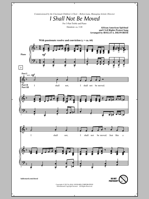 Download African-American Spiritual I Shall Not Be Moved (arr. Rollo Dilworth) Sheet Music and learn how to play 3-Part Treble PDF digital score in minutes