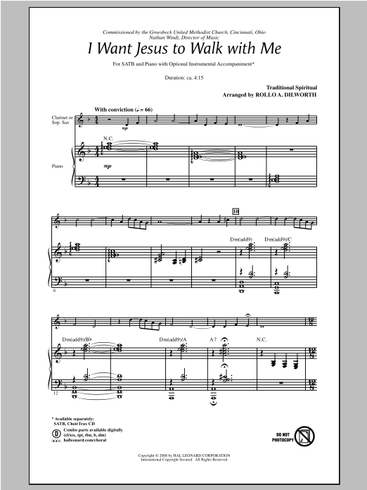 Download Rollo Dilworth I Want Jesus To Walk With Me Sheet Music and learn how to play SATB PDF digital score in minutes