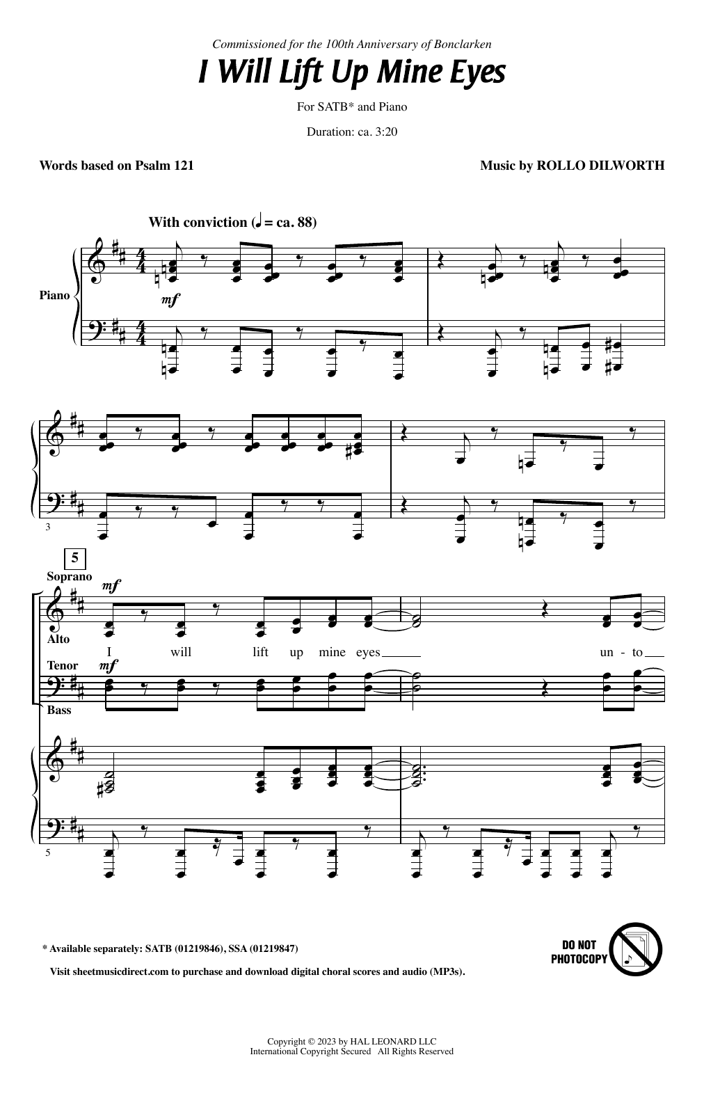 Download Rollo Dilworth I Will Lift Up Mine Eyes Sheet Music and learn how to play SATB Choir PDF digital score in minutes