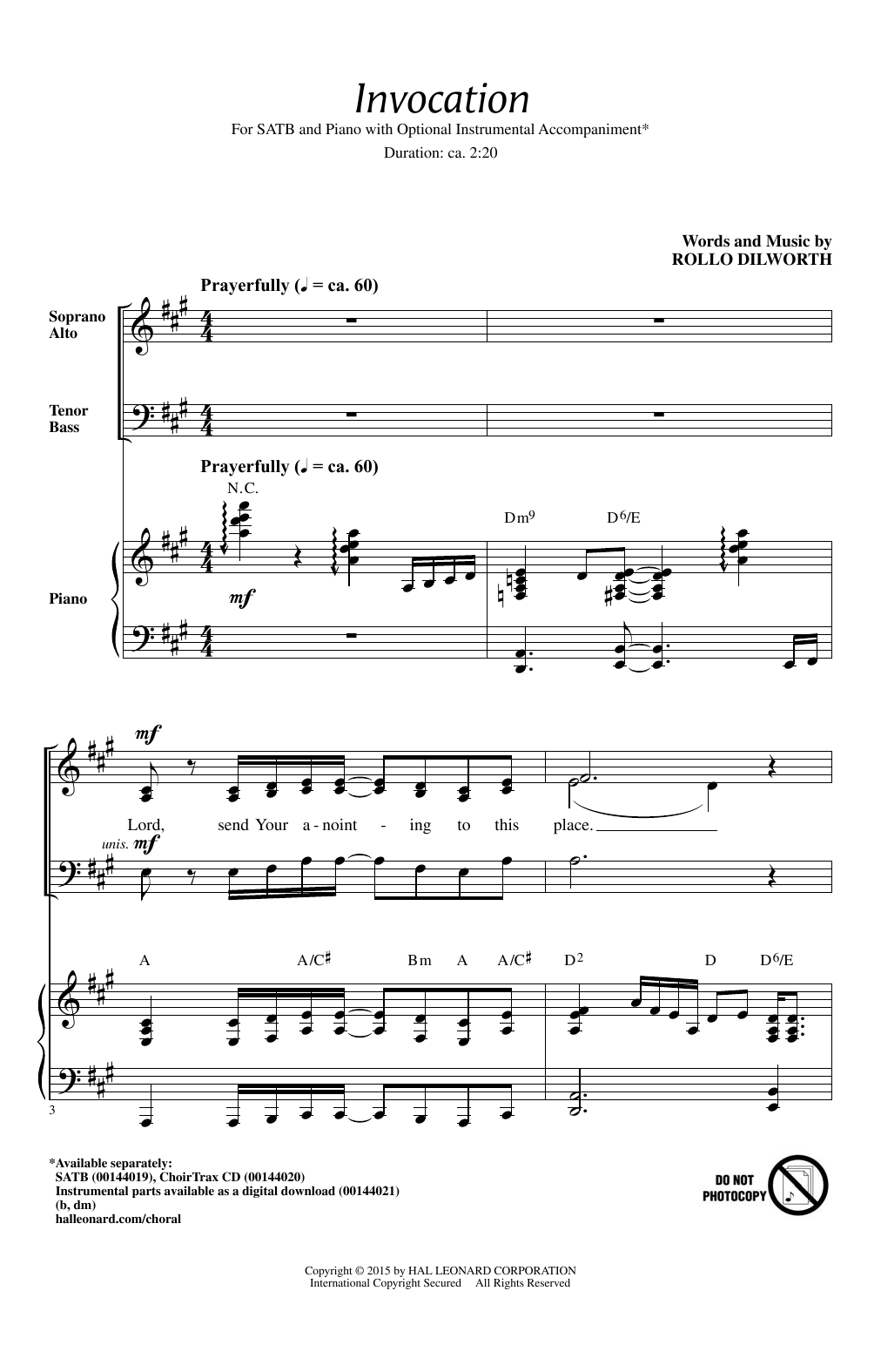 Download Rollo Dilworth Invocation Sheet Music and learn how to play SATB PDF digital score in minutes