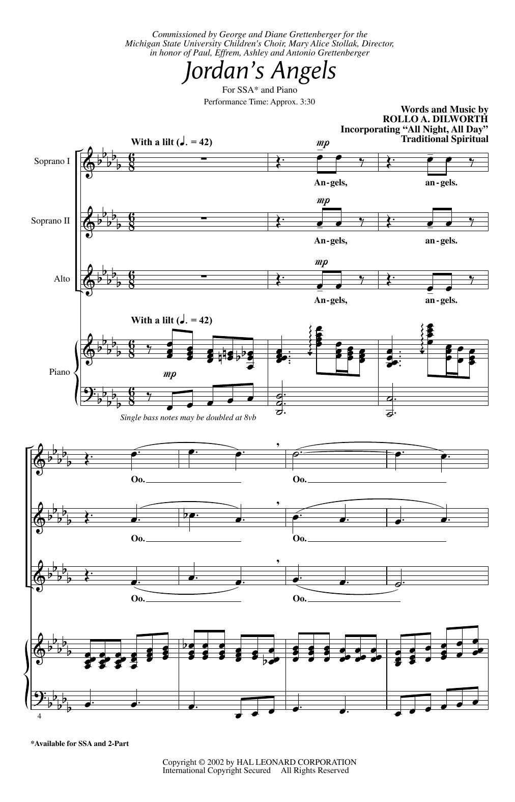 Download Rollo Dilworth Jordan's Angels Sheet Music and learn how to play SSA PDF digital score in minutes