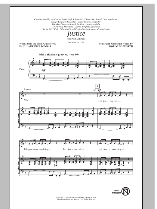 Download Rollo Dilworth Justice Sheet Music and learn how to play SATB PDF digital score in minutes