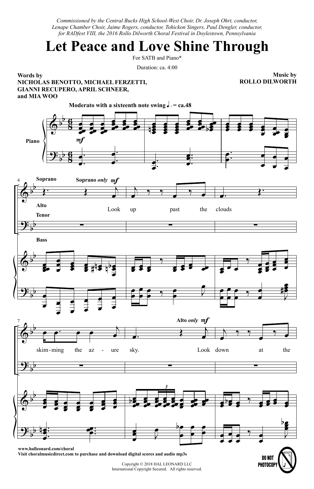 Download Rollo Dilworth Let Peace And Love Shine Through Sheet Music and learn how to play SATB Choir PDF digital score in minutes