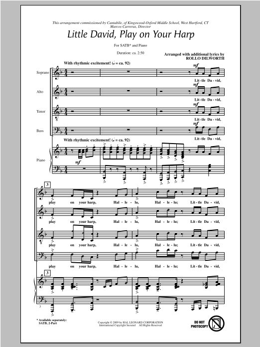 Download Rollo Dilworth Little David, Play On Your Harp Sheet Music and learn how to play 2-Part Choir PDF digital score in minutes