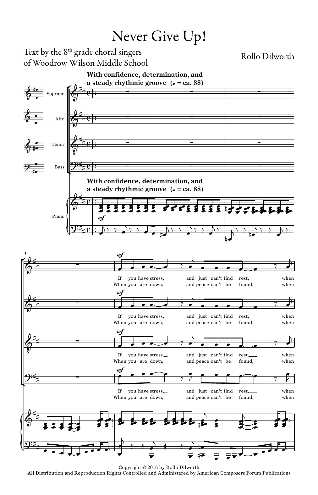 Download Rollo Dilworth Never Give Up! Sheet Music and learn how to play SATB Choir PDF digital score in minutes
