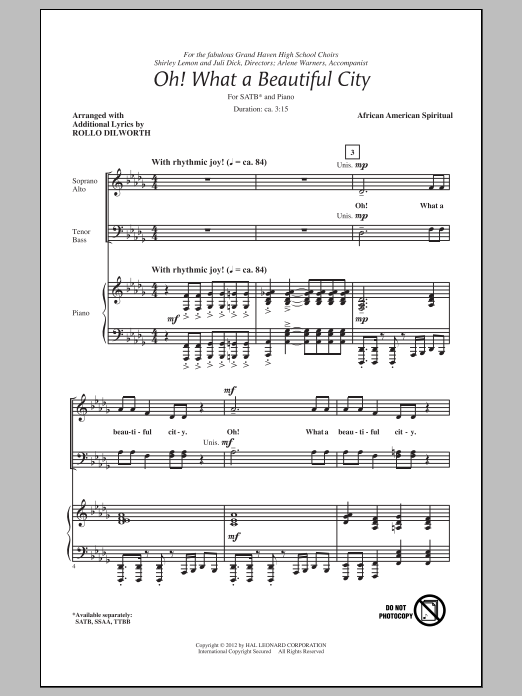 Download Traditional Spiritual Oh, What A Beautiful City (arr. Rollo Dilworth) Sheet Music and learn how to play SSA PDF digital score in minutes