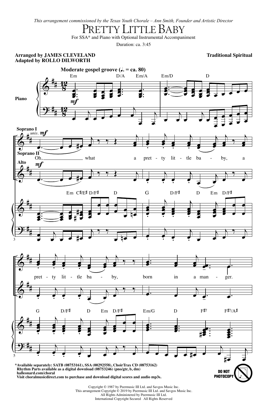 Download Rollo Dilworth Pretty Little Baby (arr. James Cleveland) Sheet Music and learn how to play SATB Choir PDF digital score in minutes