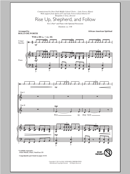 Download Traditional Spiritual Rise Up, Shepherd, And Follow (arr. Rollo Dilworth) Sheet Music and learn how to play 3-Part Mixed PDF digital score in minutes