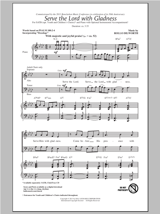 Download Rollo Dilworth Serve The Lord With Gladness Sheet Music and learn how to play SATB PDF digital score in minutes