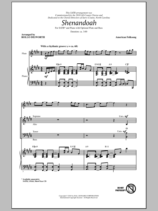 Download Rollo Dilworth Shenandoah Sheet Music and learn how to play SATB Choir PDF digital score in minutes