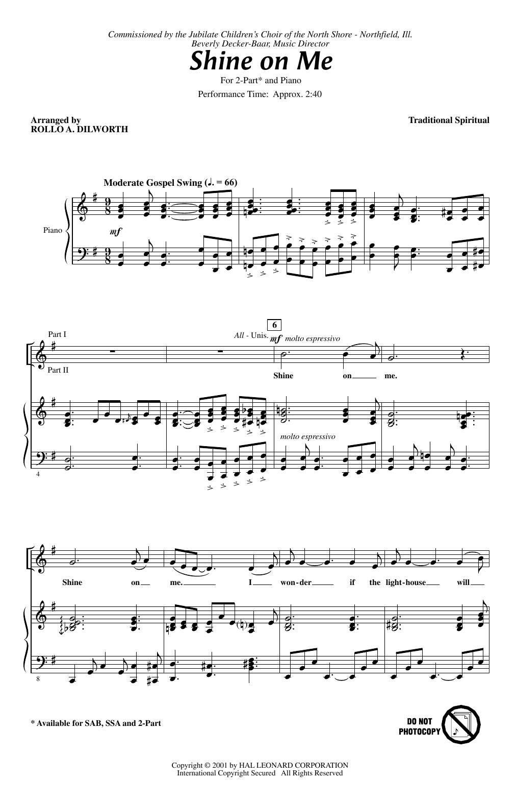 Download Rollo Dilworth Shine On Me Sheet Music and learn how to play SSA PDF digital score in minutes
