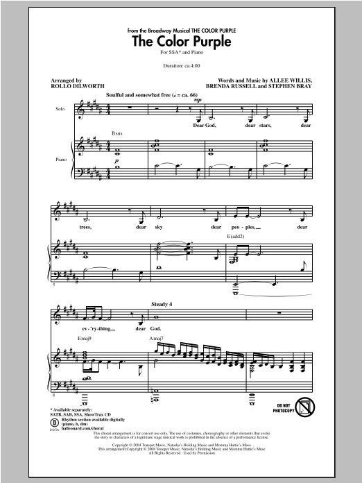Download The Color Purple (Musical) The Color Purple (arr. Rollo Dilworth) Sheet Music and learn how to play SSA PDF digital score in minutes