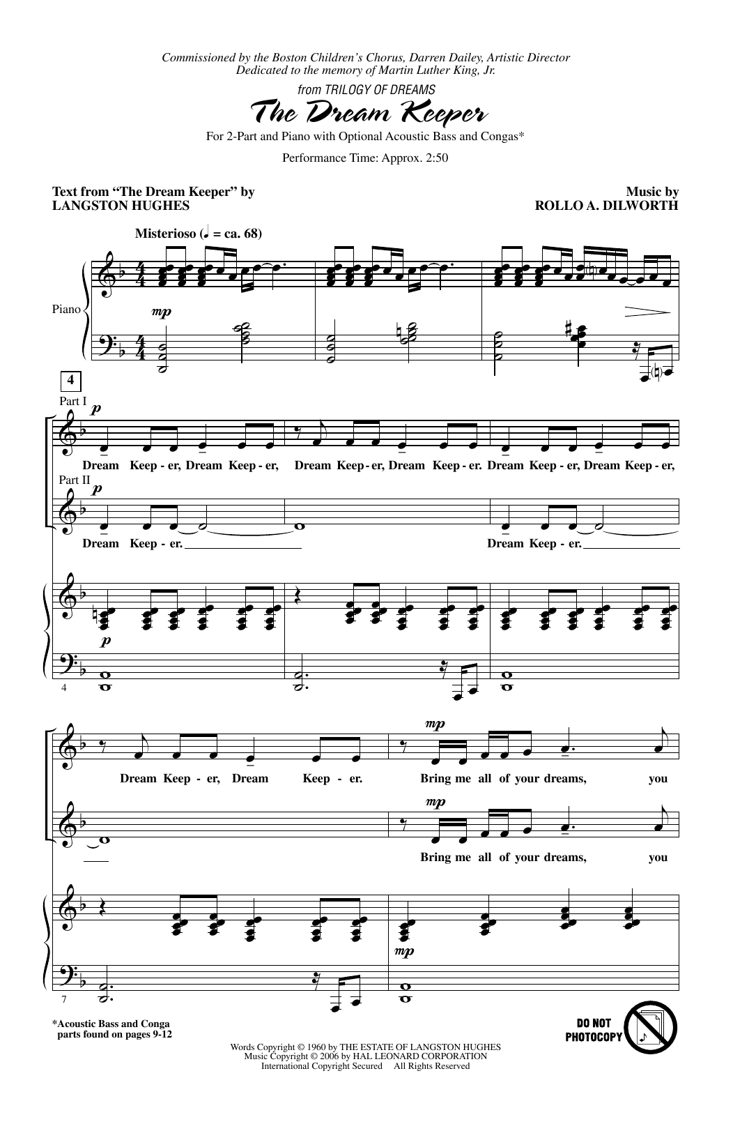 Download Rollo Dilworth The Dream Keeper Sheet Music and learn how to play 2-Part Choir PDF digital score in minutes