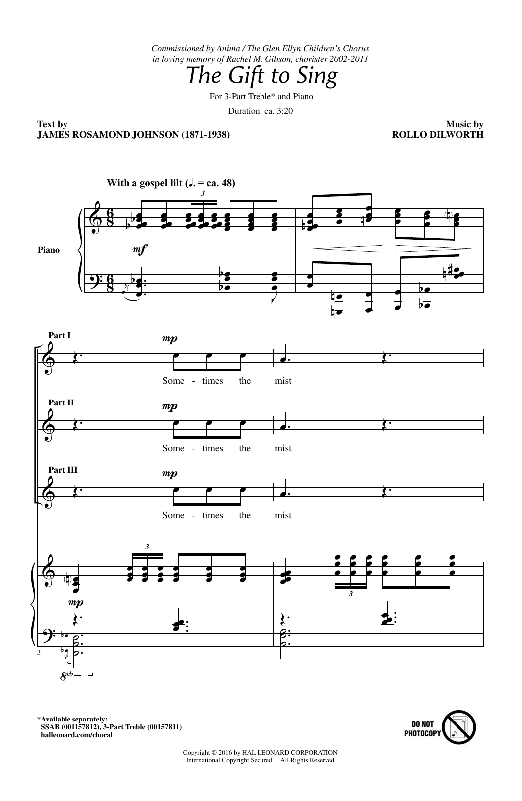 Download Rollo Dilworth The Gift To Sing Sheet Music and learn how to play 3-Part Treble PDF digital score in minutes