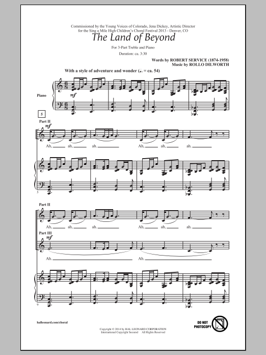 Download Rollo Dilworth The Land Of Beyond Sheet Music and learn how to play 3-Part Treble PDF digital score in minutes