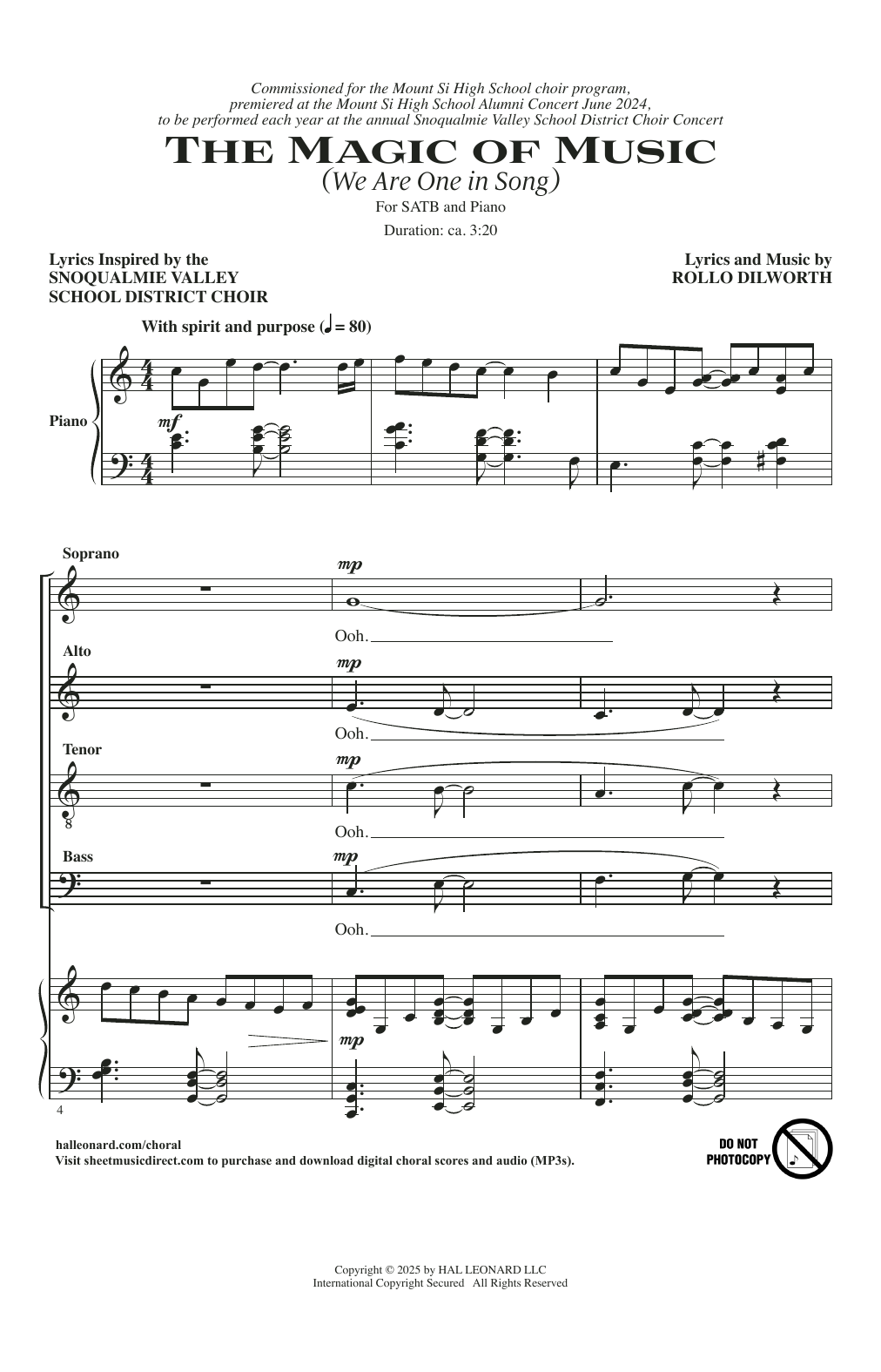 Download Rollo Dilworth The Magic Of Music (We Are One In Song) Sheet Music and learn how to play SATB Choir PDF digital score in minutes