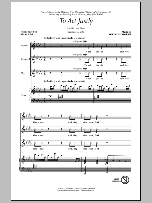 Download Rollo Dilworth To Act Justly Sheet Music and learn how to play SSA Choir PDF digital score in minutes