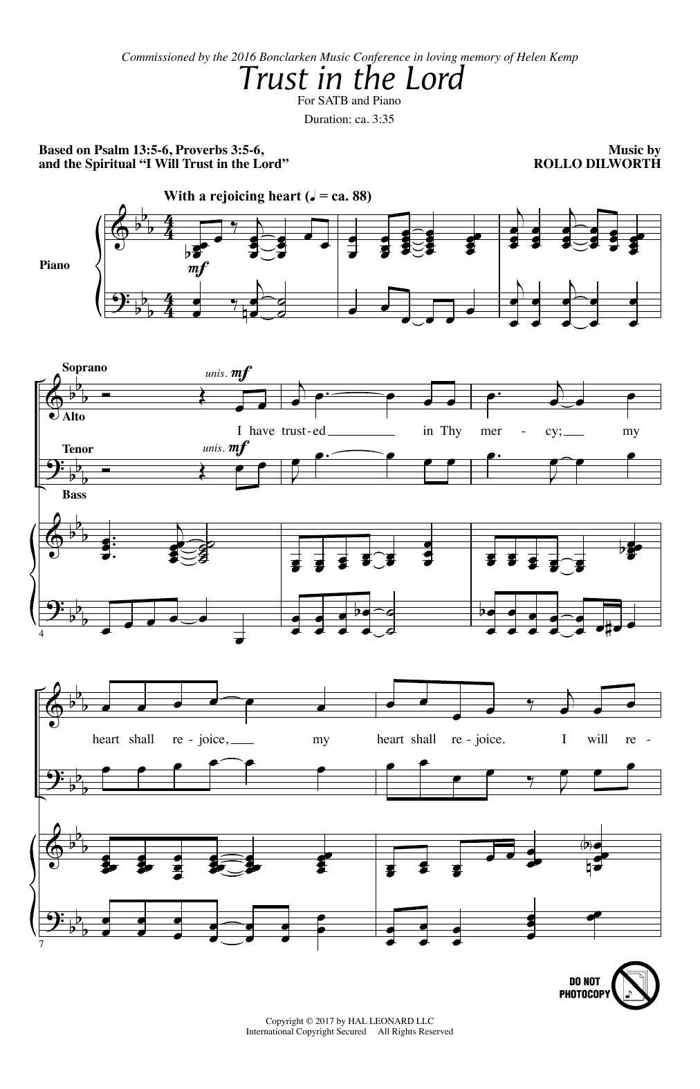 Download Rollo Dilworth Trust In The Lord Sheet Music and learn how to play SATB PDF digital score in minutes