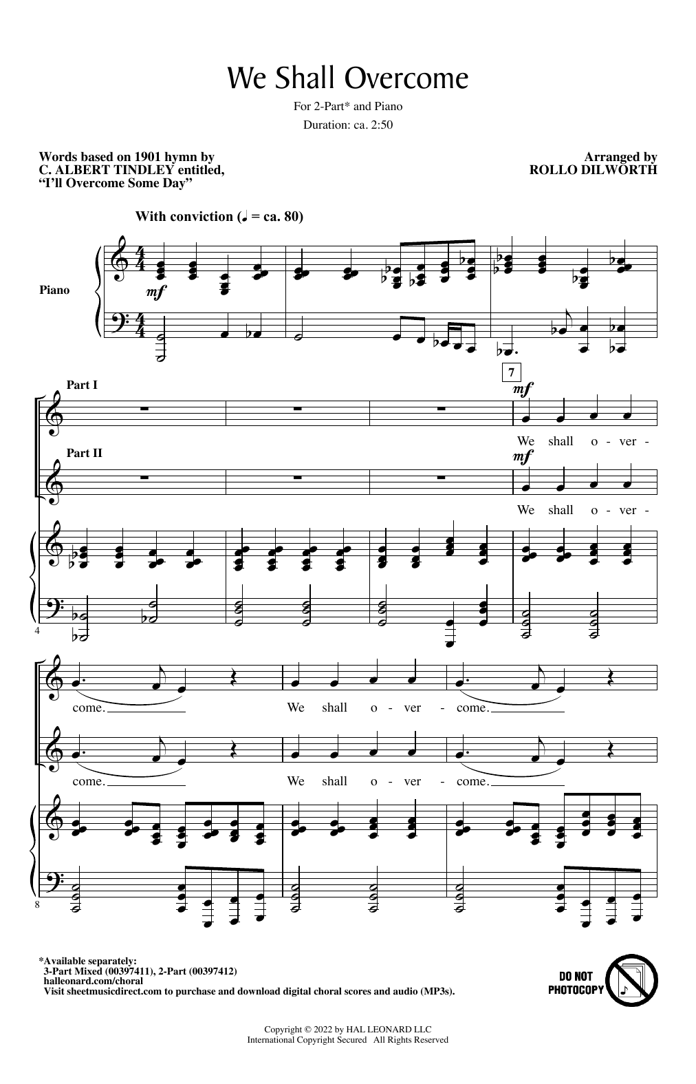 Download Rollo Dilworth We Shall Overcome Sheet Music and learn how to play 3-Part Mixed Choir PDF digital score in minutes