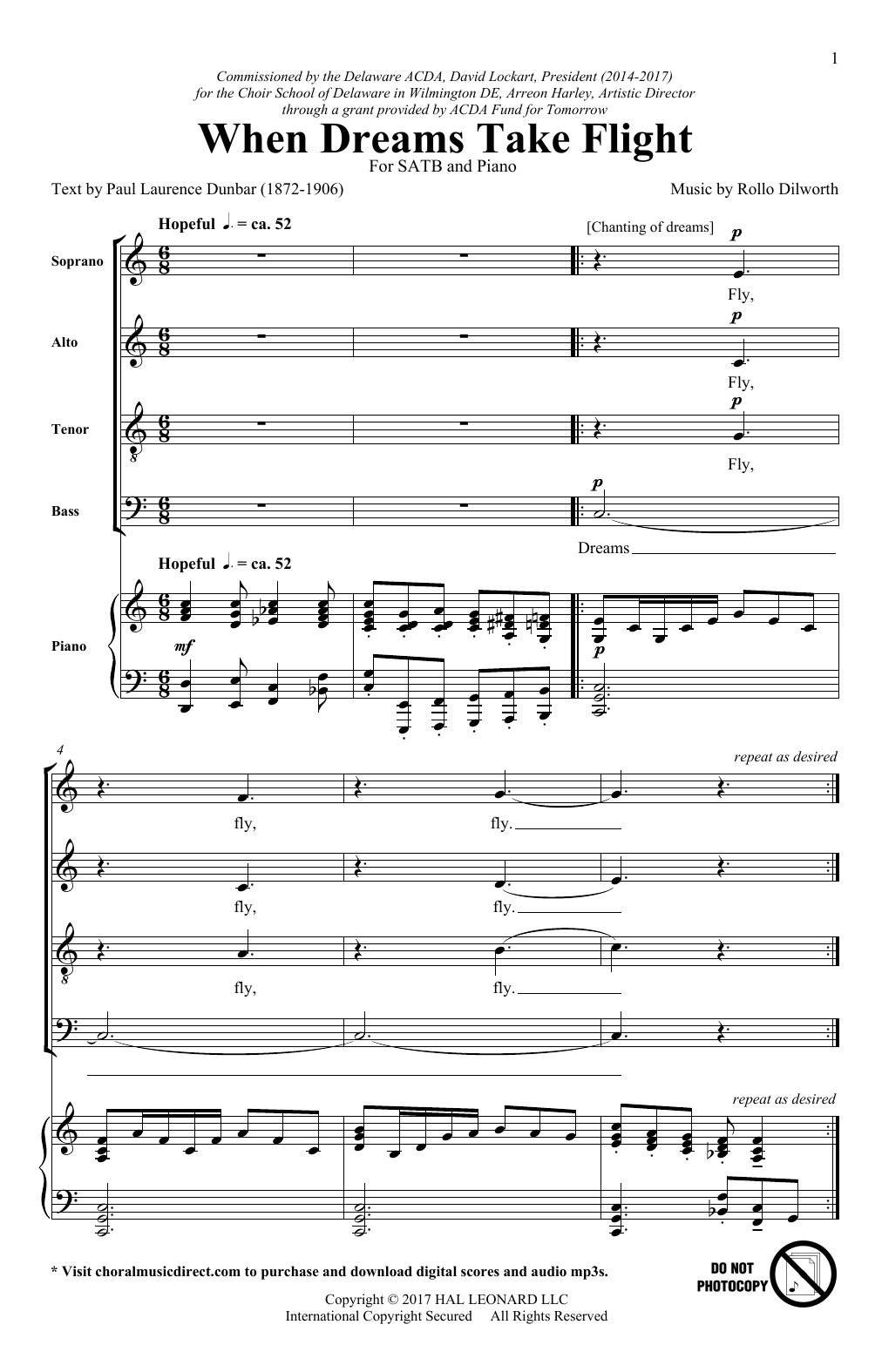 Download Rollo Dilworth When Dreams Take Flight Sheet Music and learn how to play SATB PDF digital score in minutes