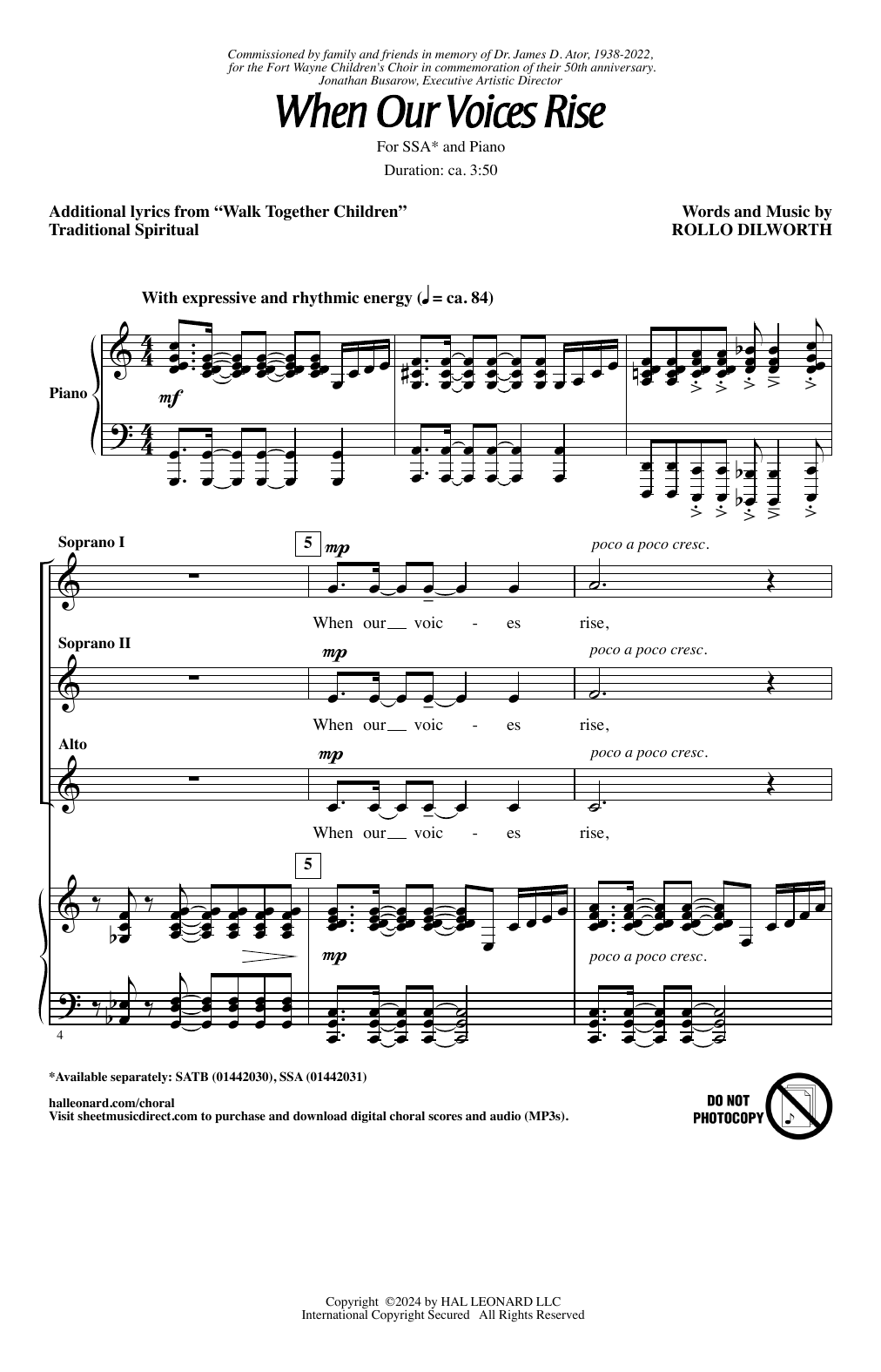 Download Rollo Dilworth When Our Voices Rise Sheet Music and learn how to play SSA Choir PDF digital score in minutes