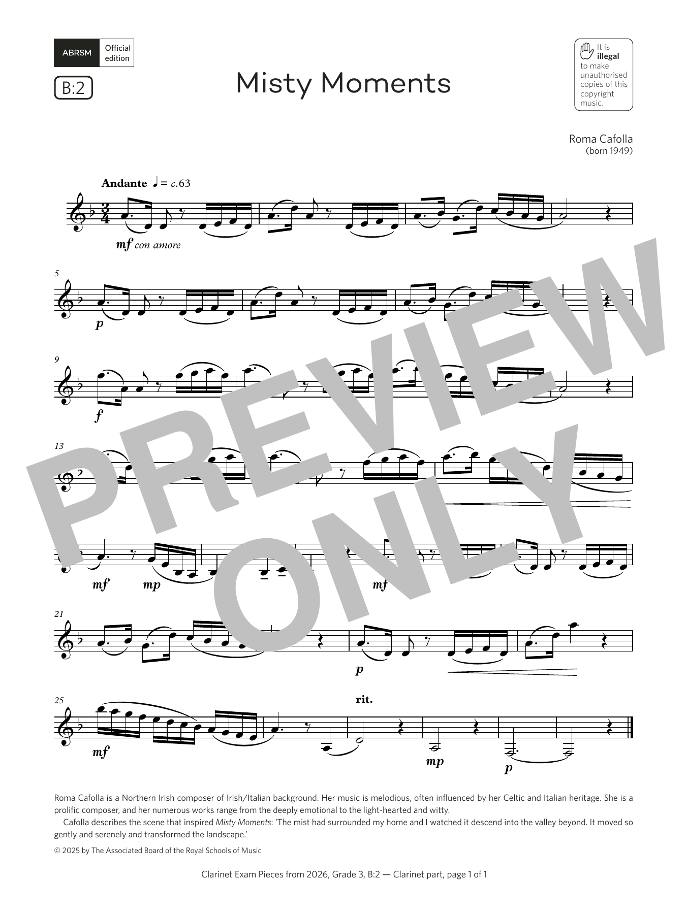 Download Roma Cafolla Misty Moments (Grade 3, list B2, from the ABRSM Clarinet Syllabus from 2026) Sheet Music and learn how to play Clarinet Solo PDF digital score in minutes