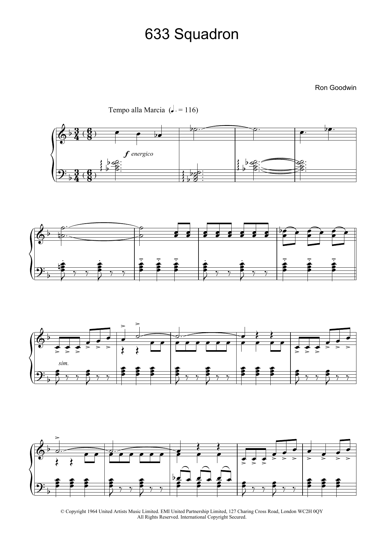 Download Ron Goodwin 633 Squadron Sheet Music and learn how to play Piano PDF digital score in minutes