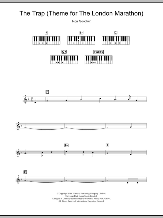 Download Ron Goodwin The Trap (Theme for The London Marathon) Sheet Music and learn how to play Keyboard PDF digital score in minutes