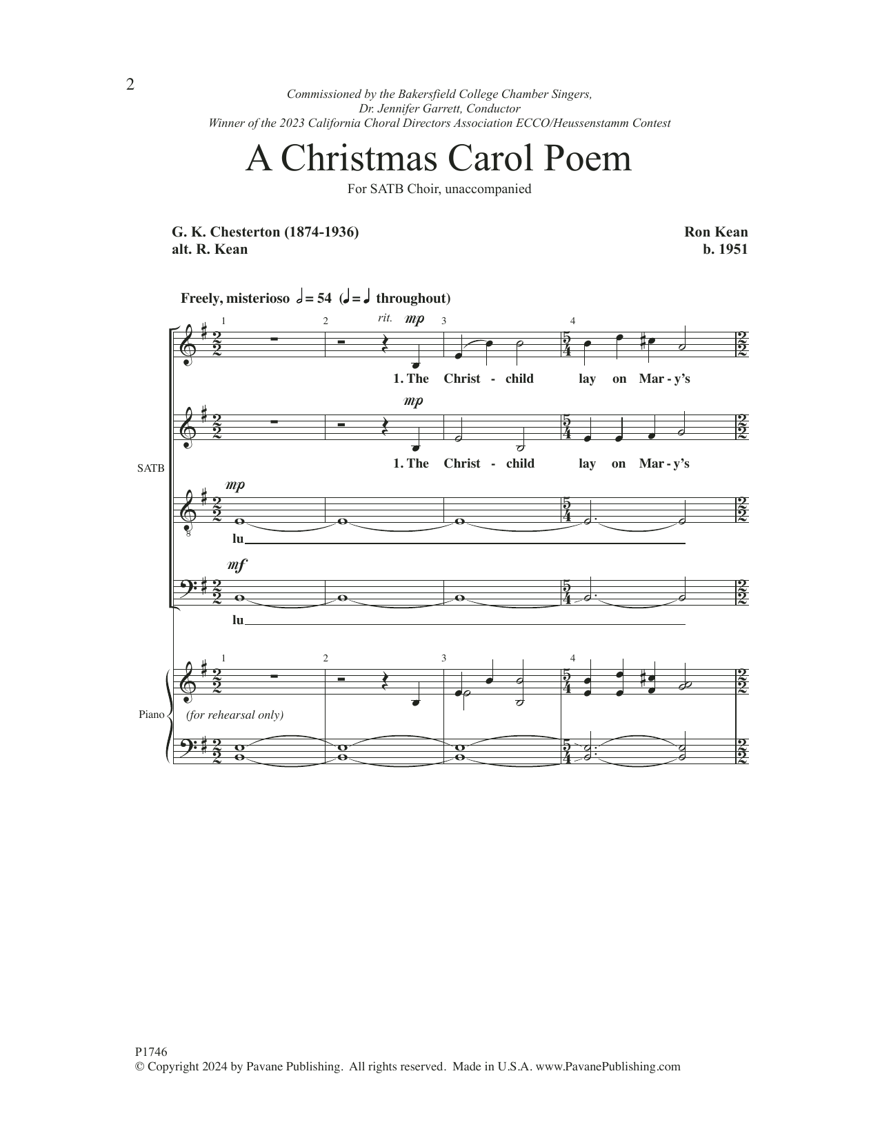 Download Ron Kean A Christmas Carol Poem Sheet Music and learn how to play SATB Choir PDF digital score in minutes