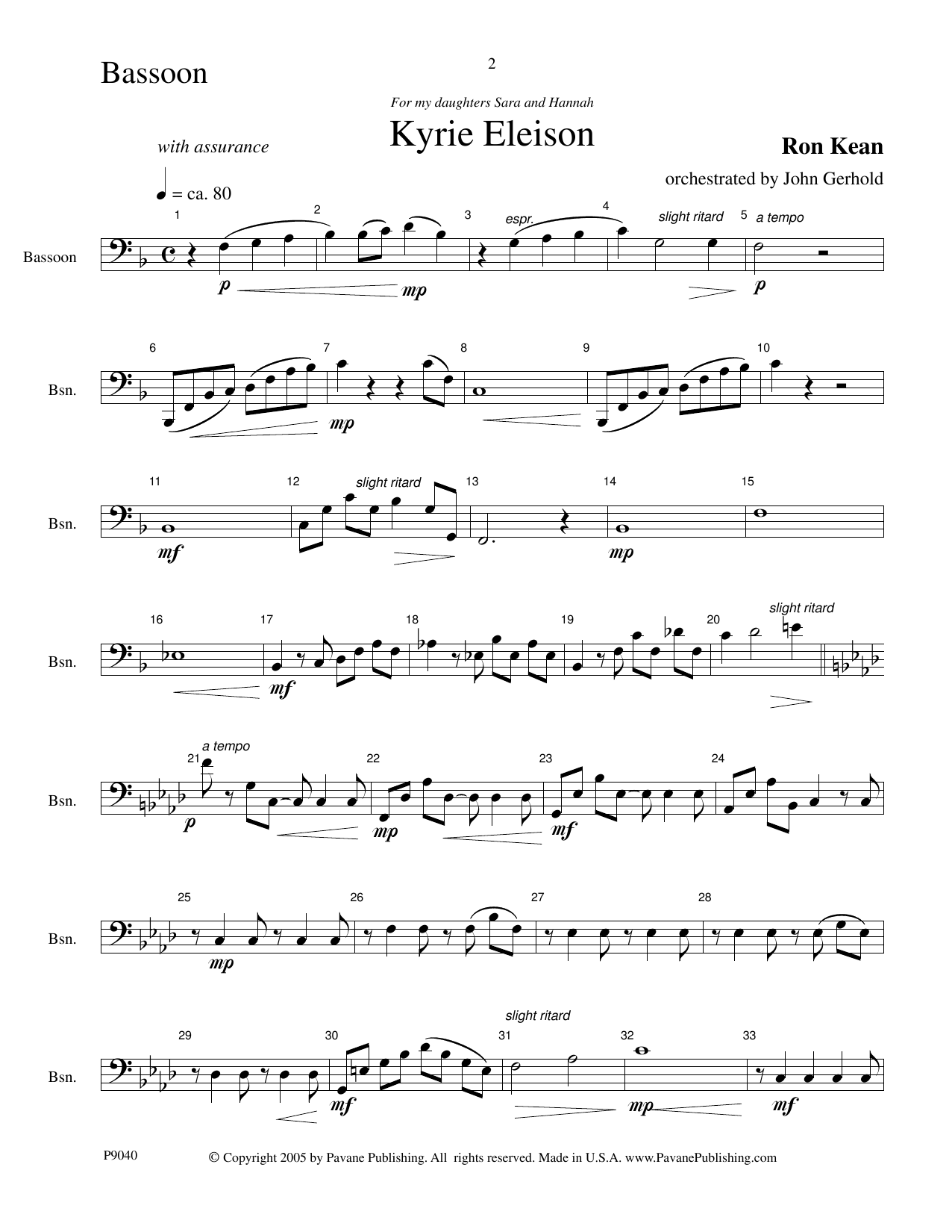 Download Ron Kean American Mass (Chamber Orchestra) (arr. John Gerhold) - Bassoon Sheet Music and learn how to play Choir Instrumental Pak PDF digital score in minutes
