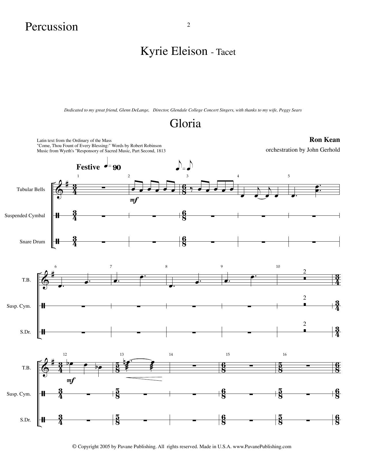 Download Ron Kean American Mass (Chamber Orchestra) (arr. John Gerhold) - Percussion Sheet Music and learn how to play Choir Instrumental Pak PDF digital score in minutes