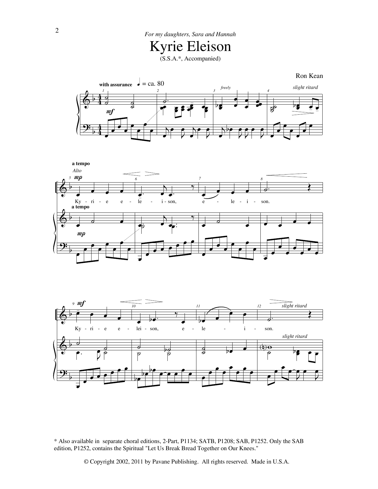 Download Ron Kean American Mass Sheet Music and learn how to play SSA Choir PDF digital score in minutes