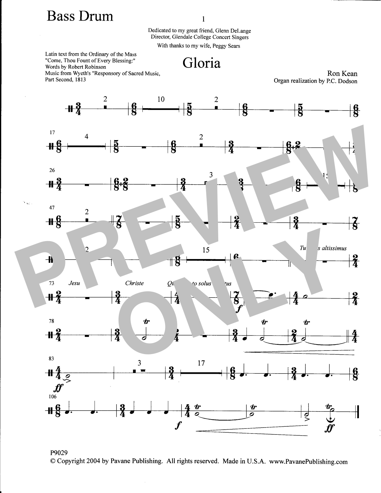 Download Ron Kean Gloria - Bass Drum Sheet Music and learn how to play Choir Instrumental Pak PDF digital score in minutes
