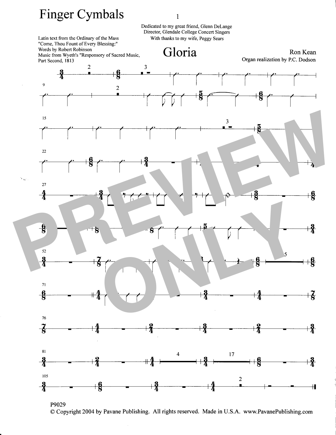 Download Ron Kean Gloria - Finger Cymbals Sheet Music and learn how to play Choir Instrumental Pak PDF digital score in minutes