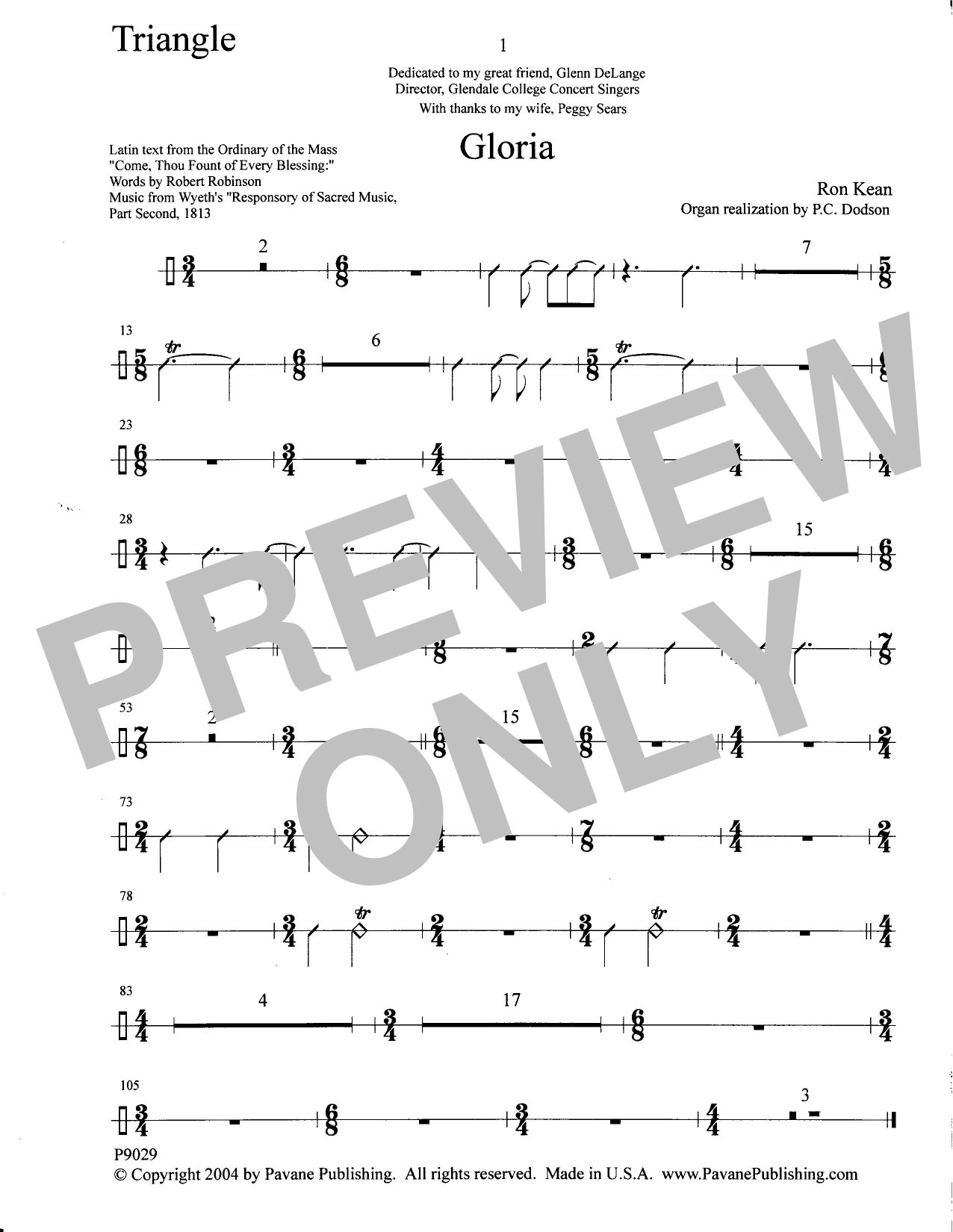 Download Ron Kean Gloria - Triangle Sheet Music and learn how to play Choir Instrumental Pak PDF digital score in minutes