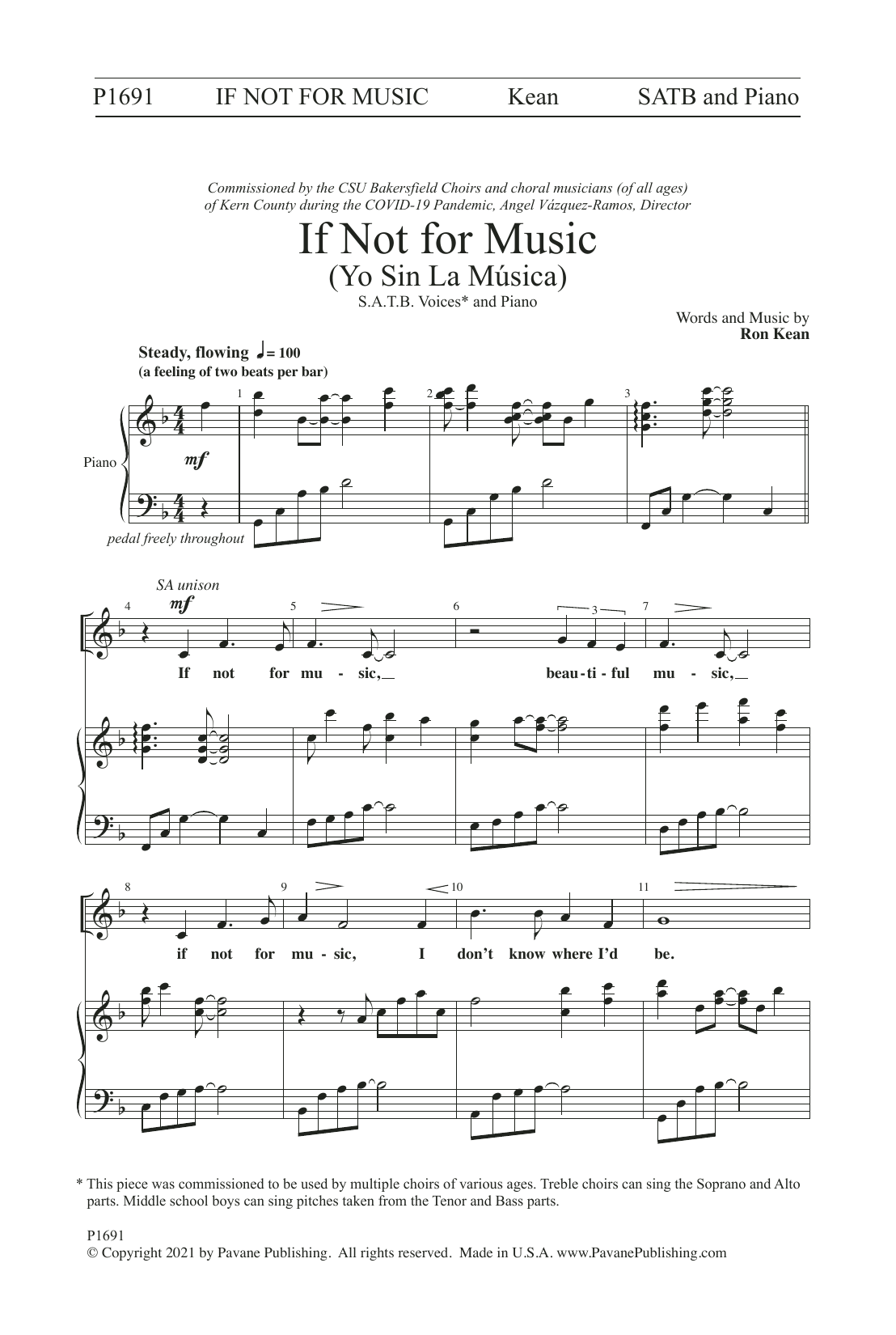 Download Ron Kean If Not For Music Sheet Music and learn how to play SATB Choir PDF digital score in minutes