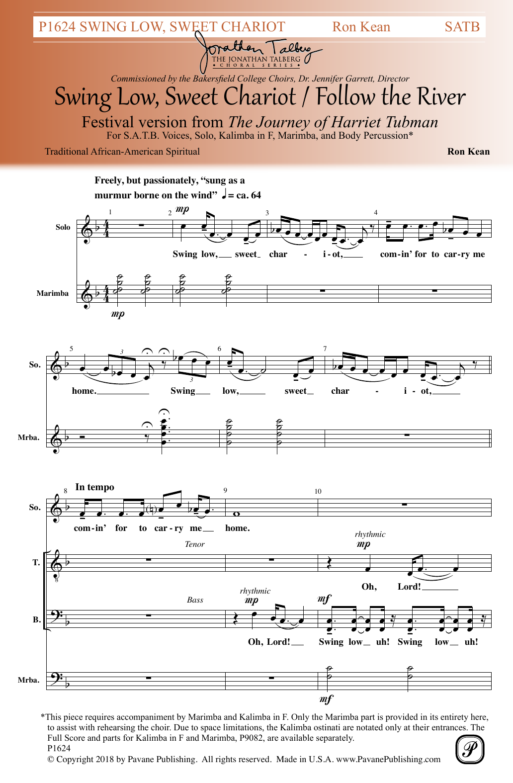 Download Ron Kean Sing Low, Sweet Chariot / Follow The River Sheet Music and learn how to play SATB Choir PDF digital score in minutes