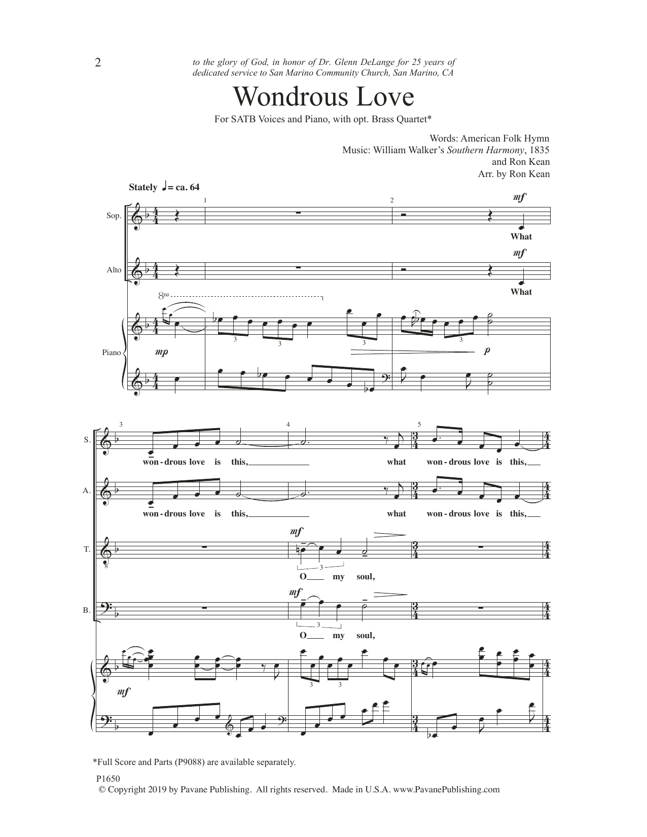 Download Ron Kean Wondrous Love Sheet Music and learn how to play SATB Choir PDF digital score in minutes