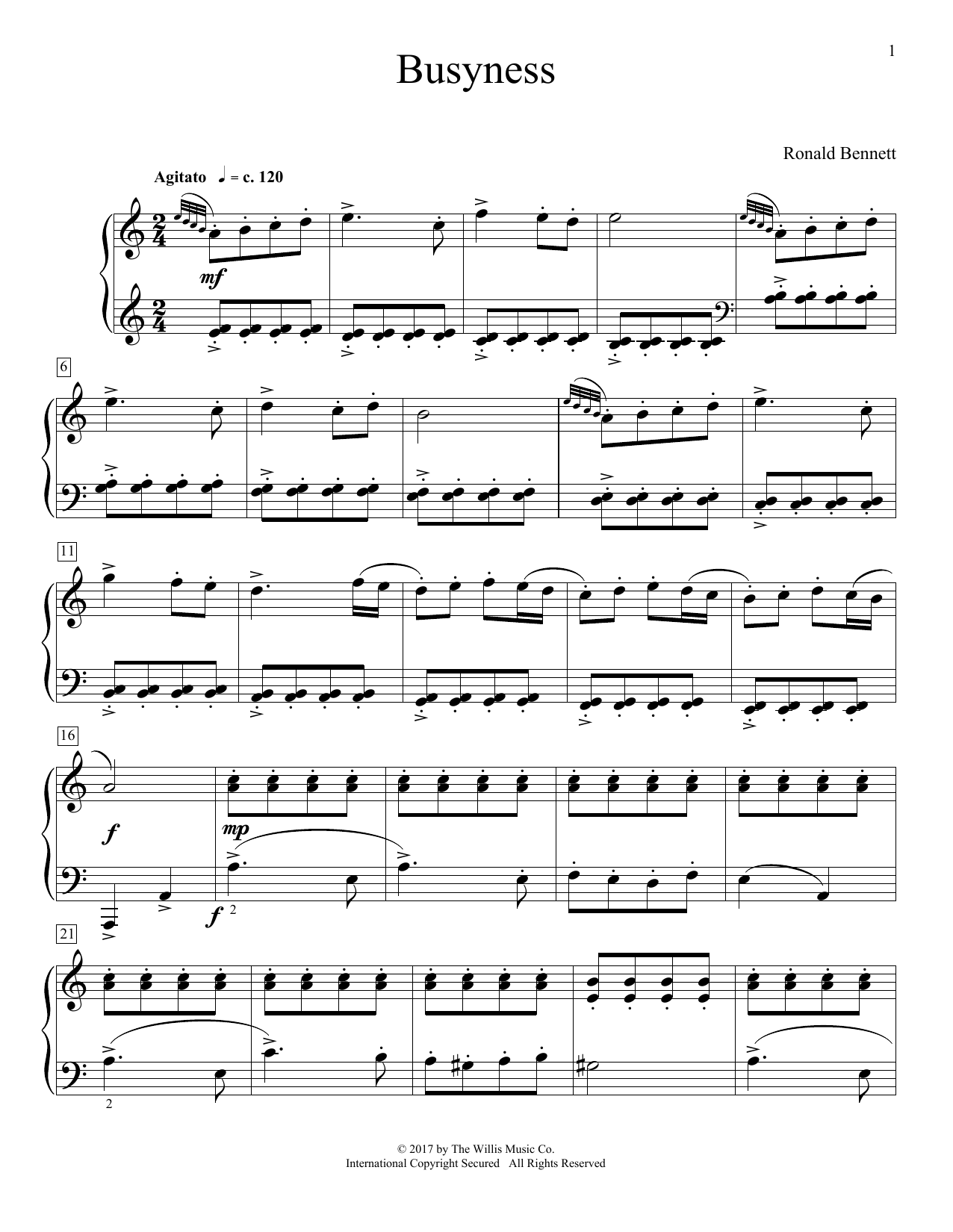 Download Ronald Bennett Busyness Sheet Music and learn how to play Educational Piano PDF digital score in minutes
