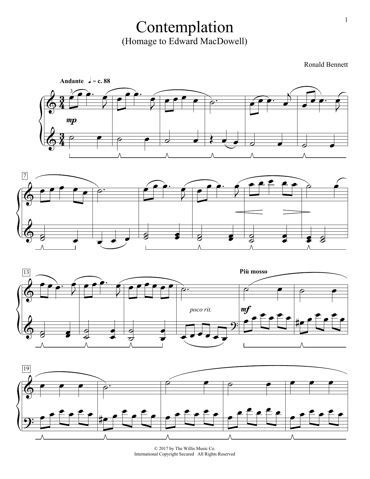 Download Ronald Bennett Contemplation (Homage To Edward MacDowell) Sheet Music and learn how to play Educational Piano PDF digital score in minutes