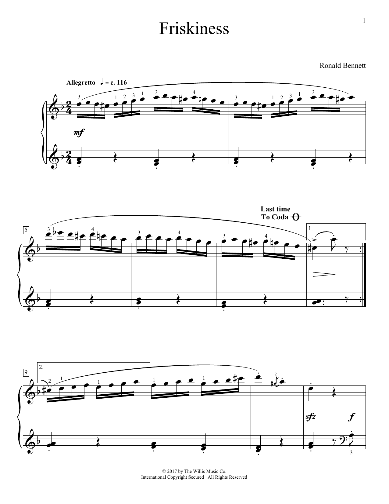 Download Ronald Bennett Friskiness Sheet Music and learn how to play Educational Piano PDF digital score in minutes