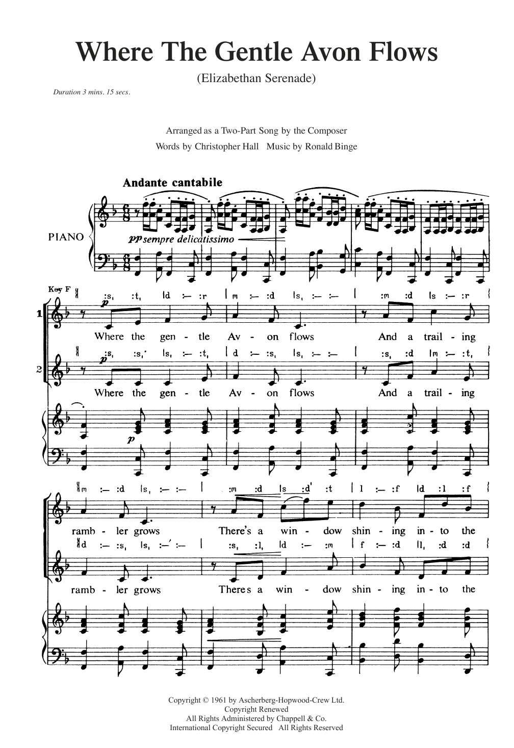 Download Ronald Binge Where The Gentle Avon Flows (Elizabethan Serenade) Sheet Music and learn how to play 2-Part Choir PDF digital score in minutes
