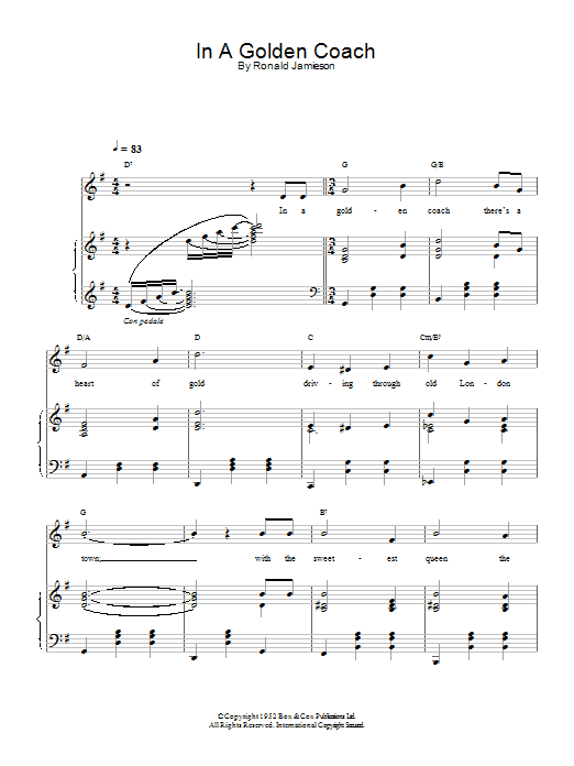 Download Ronald Jamieson In A Golden Coach Sheet Music and learn how to play Piano, Vocal & Guitar (Right-Hand Melody) PDF digital score in minutes