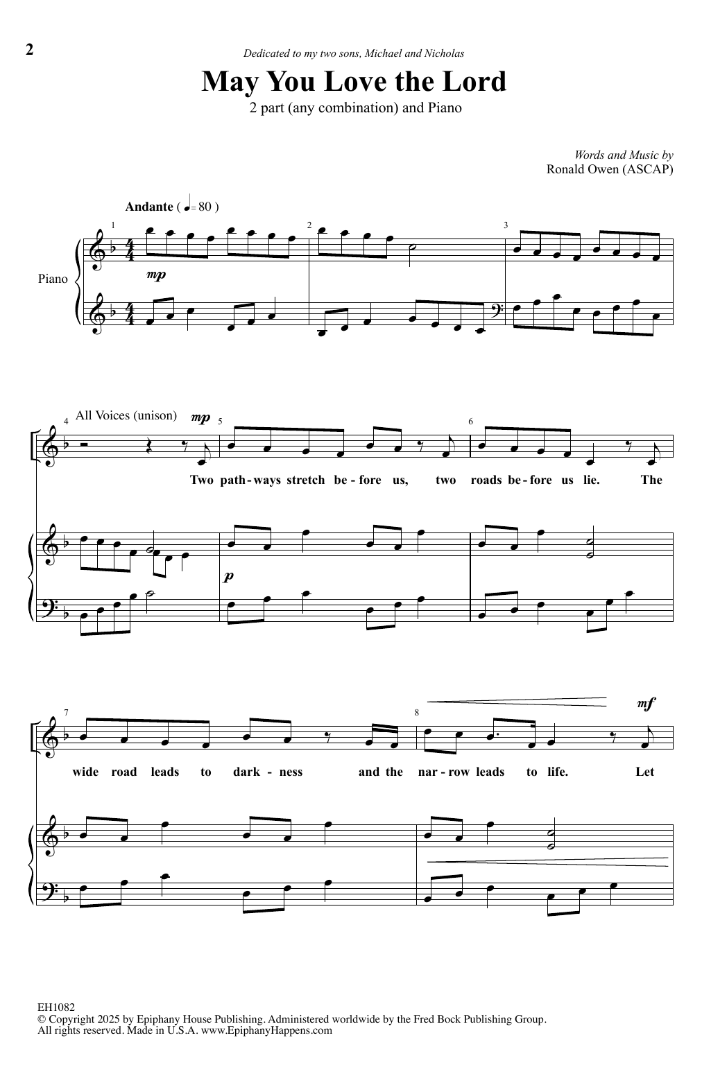 Download Ronald Owen May You Love The Lord Sheet Music and learn how to play 2-Part Choir PDF digital score in minutes