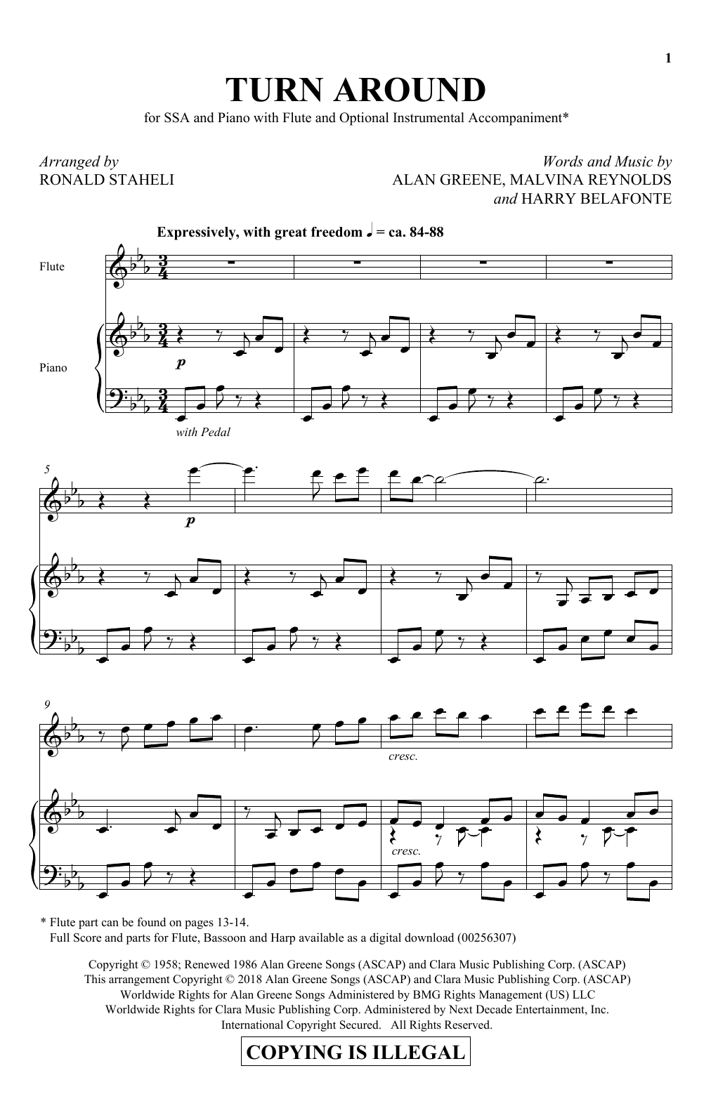 Download Ronald Staheli Turn Around Sheet Music and learn how to play SSA PDF digital score in minutes